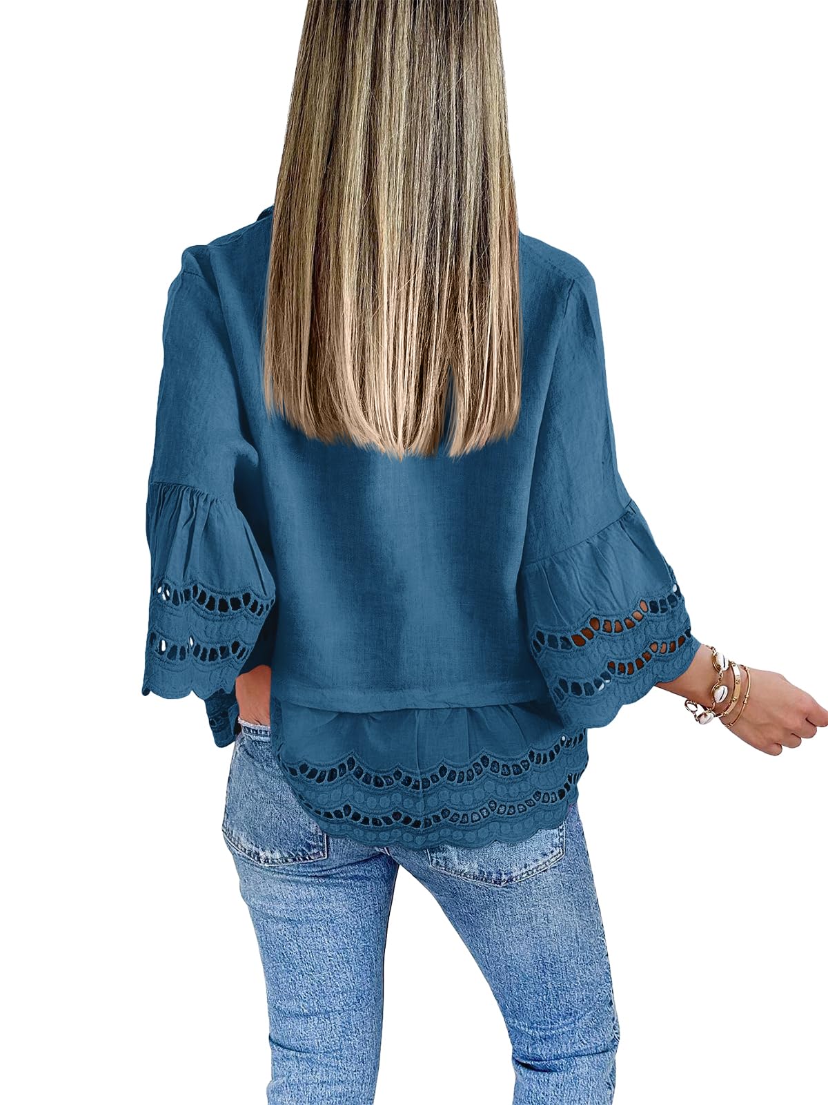 Women's Chic Ruffle Hem Hollow Out Blouse