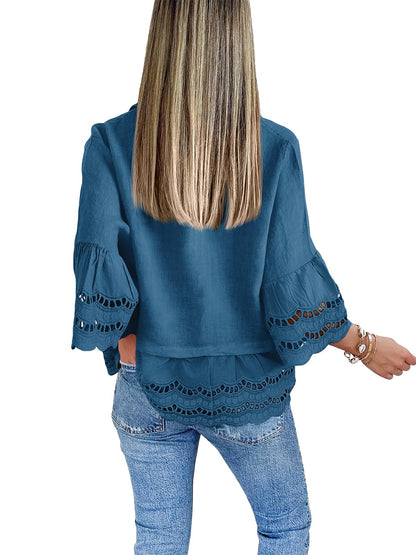 Women's Chic Ruffle Hem Hollow Out Blouse