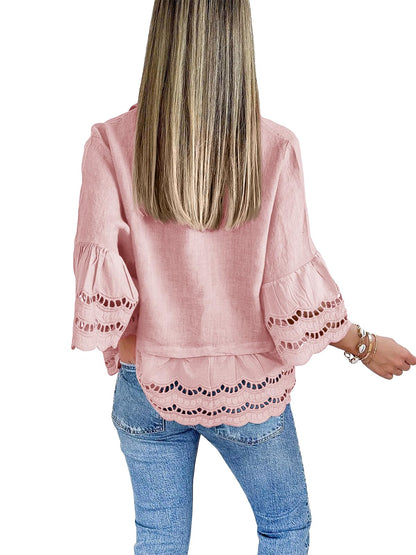 Women's Chic Ruffle Hem Hollow Out Blouse