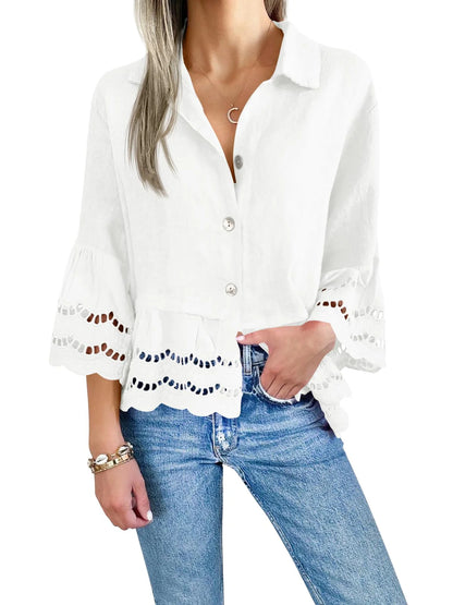 Women's Chic Ruffle Hem Hollow Out Blouse