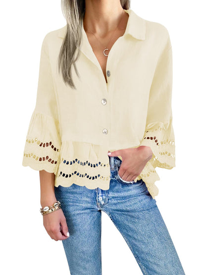 Women's Chic Ruffle Hem Hollow Out Blouse