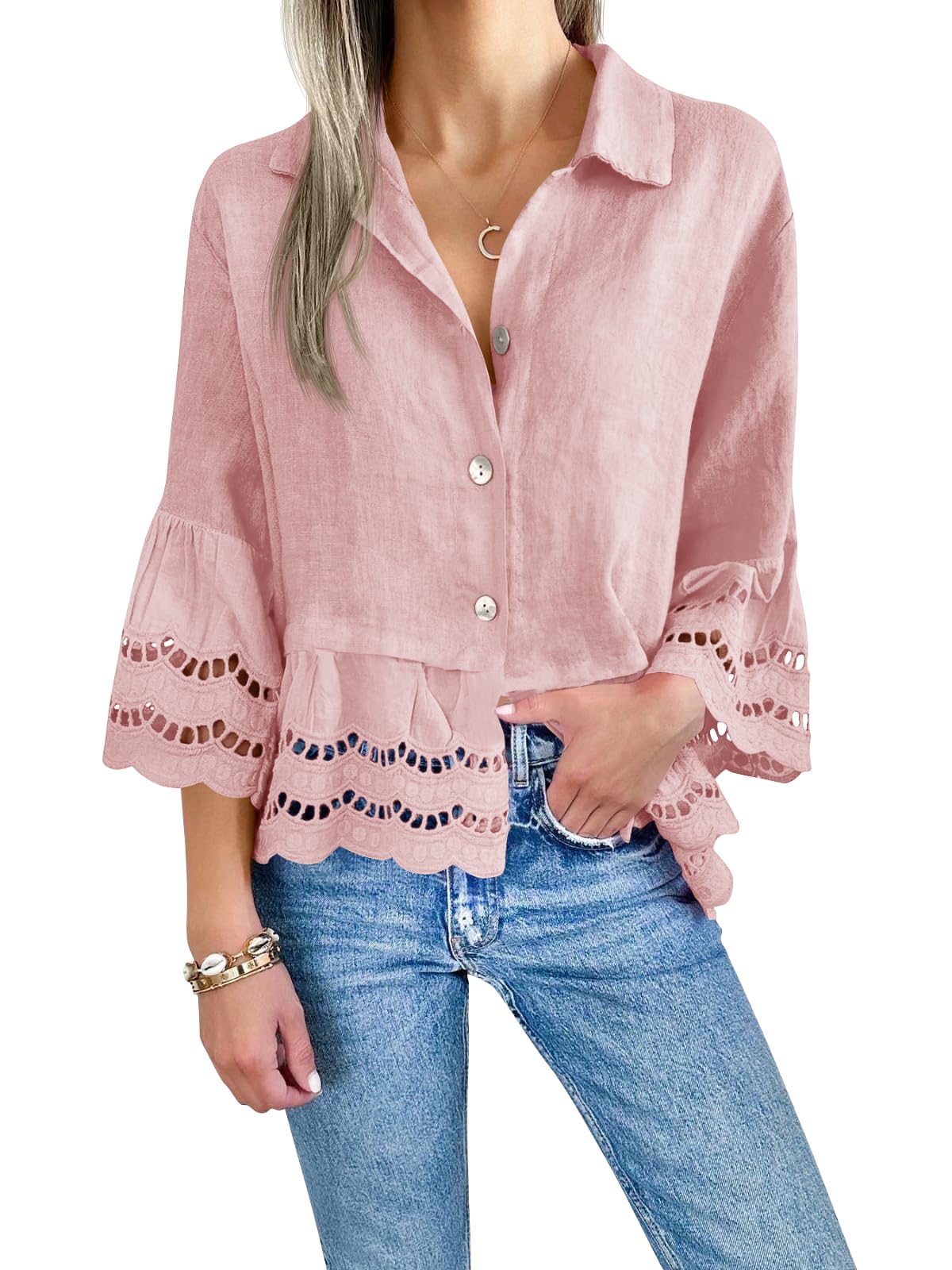 Women's Chic Ruffle Hem Hollow Out Blouse