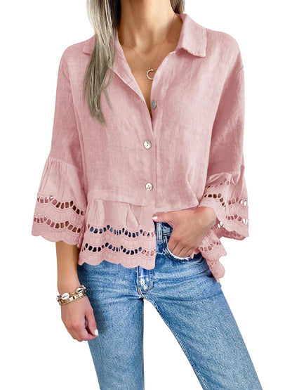 Women's Chic Ruffle Hem Hollow Out Blouse