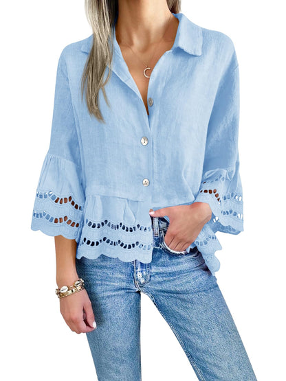 Women's Chic Ruffle Hem Hollow Out Blouse