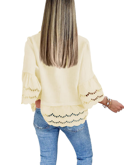 Women's Chic Ruffle Hem Hollow Out Blouse