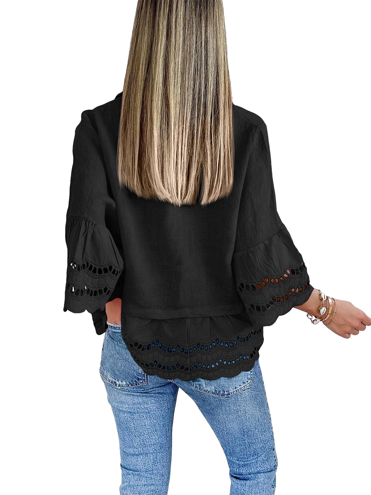 Women's Chic Ruffle Hem Hollow Out Blouse