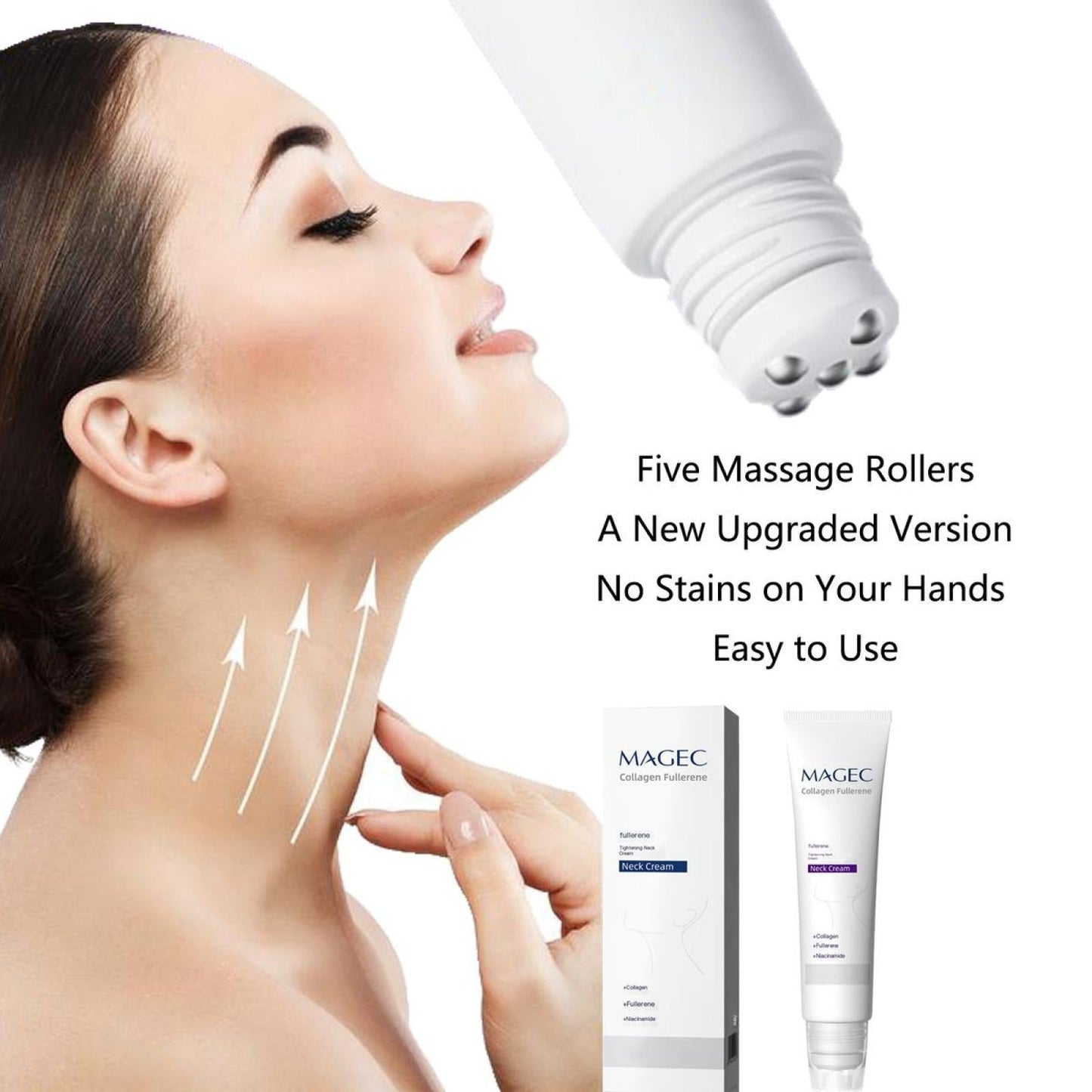 ✨ Last Day Buy 1 Get 1 Free 💖Collagen Neck Cream-Reduces Wrinkles and Double Chin,Five Rollers for All Around Massage