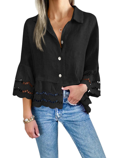 Women's Chic Ruffle Hem Hollow Out Blouse