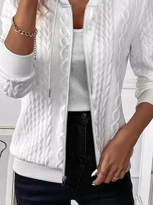 Women's Solid Textured Casual Jacket Adjustable Long Sleeve Outerwear for Spring