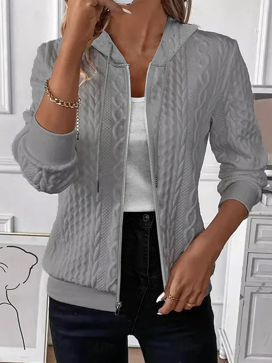Women's Solid Textured Casual Jacket Adjustable Long Sleeve Outerwear for Spring