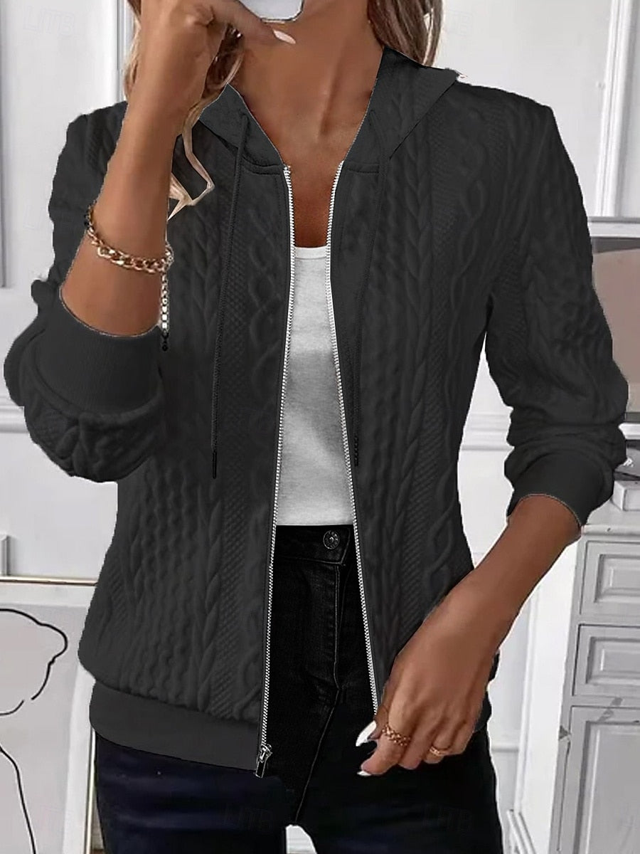Women's Solid Textured Casual Jacket Adjustable Long Sleeve Outerwear for Spring
