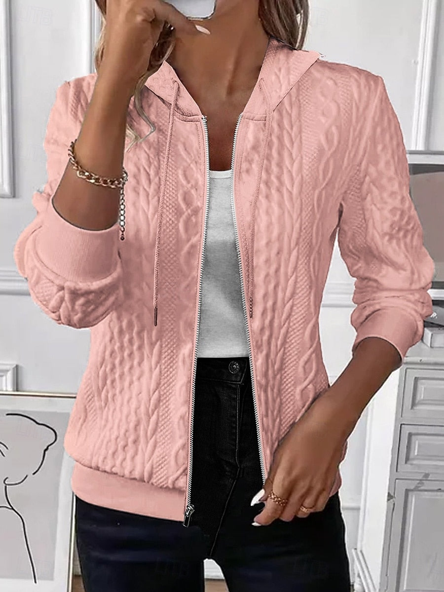 Women's Solid Textured Casual Jacket Adjustable Long Sleeve Outerwear for Spring