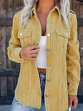 Women's Vintage Corduroy Jacket Casual Long Sleeve Outerwear Yellow
